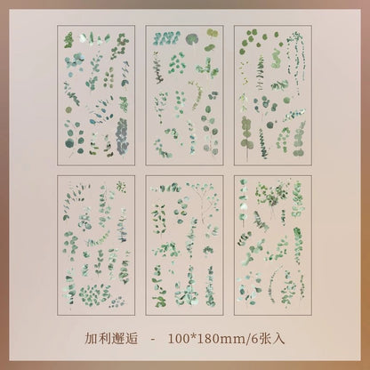 6pcs Scrapbook Stickers Flower Stickers Assorted Plants Transparent PET