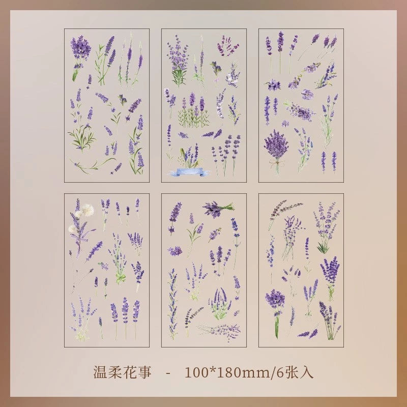 6pcs Scrapbook Stickers Flower Stickers Assorted Plants Transparent PET