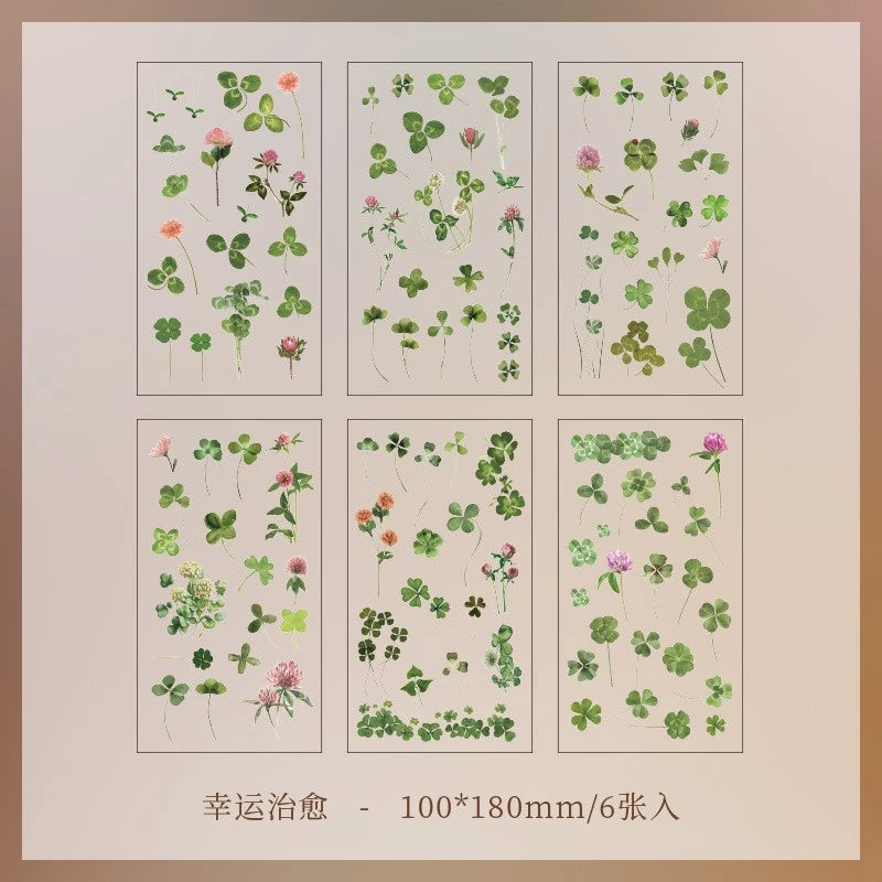 6pcs Scrapbook Stickers Flower Stickers Assorted Plants Transparent PET