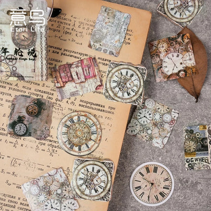 Set of 45pcs Gorgeous Boxed Stickers – Vintage Flowers, Mushrooms, Clock Vintage, Green Trees