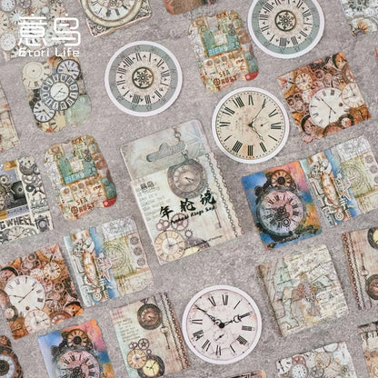 Set of 45pcs Gorgeous Boxed Stickers – Vintage Flowers, Mushrooms, Clock Vintage, Green Trees