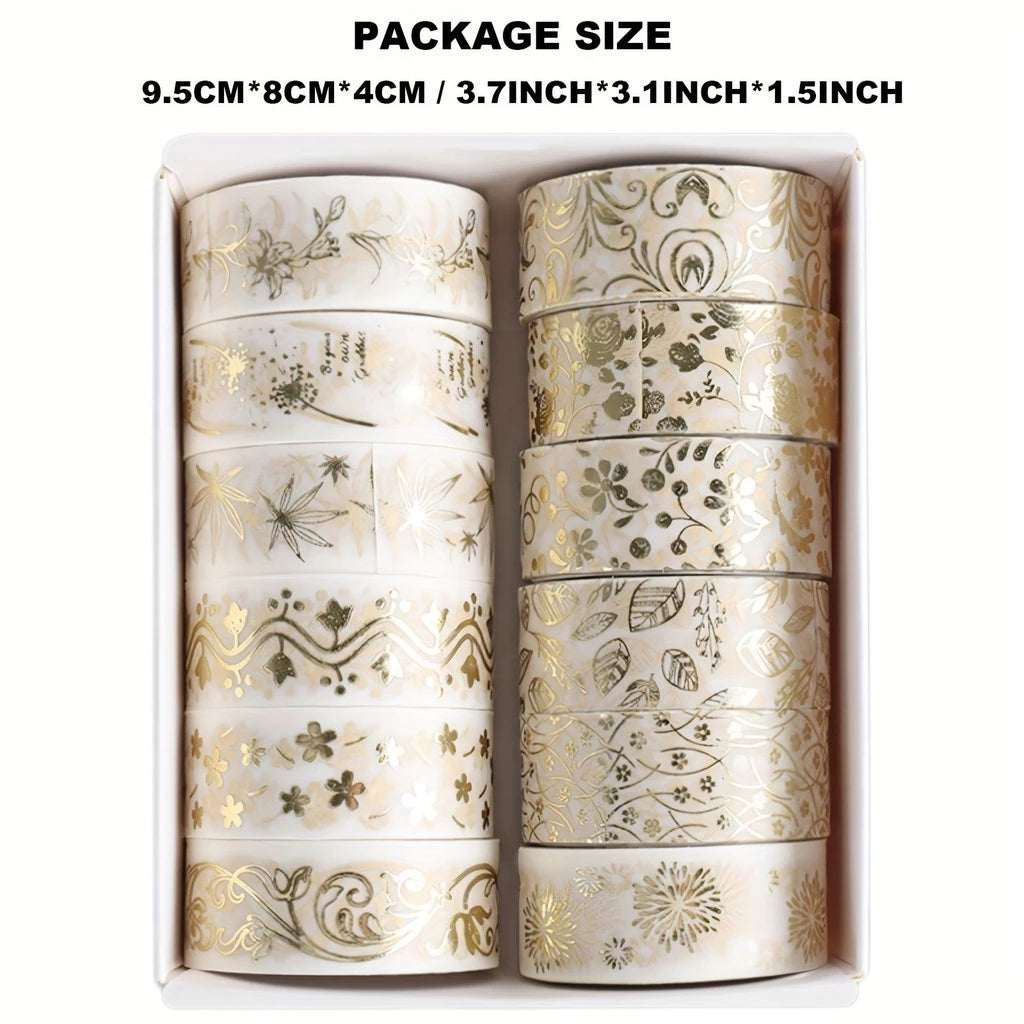 12 Rolls of Gold Foil Washi Paper Decorative Tape