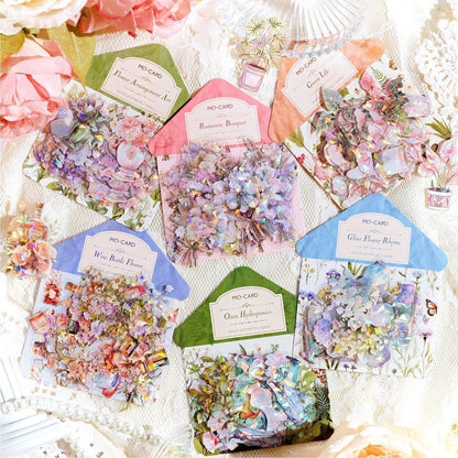 30 pcs/pack Green Plants, Yellow Flowers, Leaf Stickers - Transparent Set of Aesthetic Flower Stickers