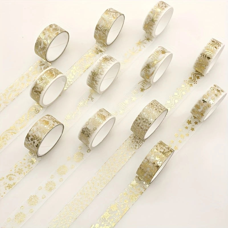 12 Rolls of Gold Foil Washi Paper Decorative Tape