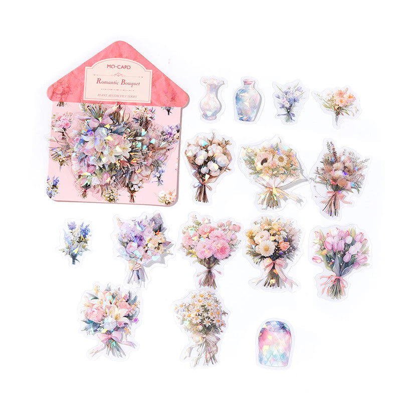 30 pcs/pack Green Plants, Yellow Flowers, Leaf Stickers - Transparent Set of Aesthetic Flower Stickers