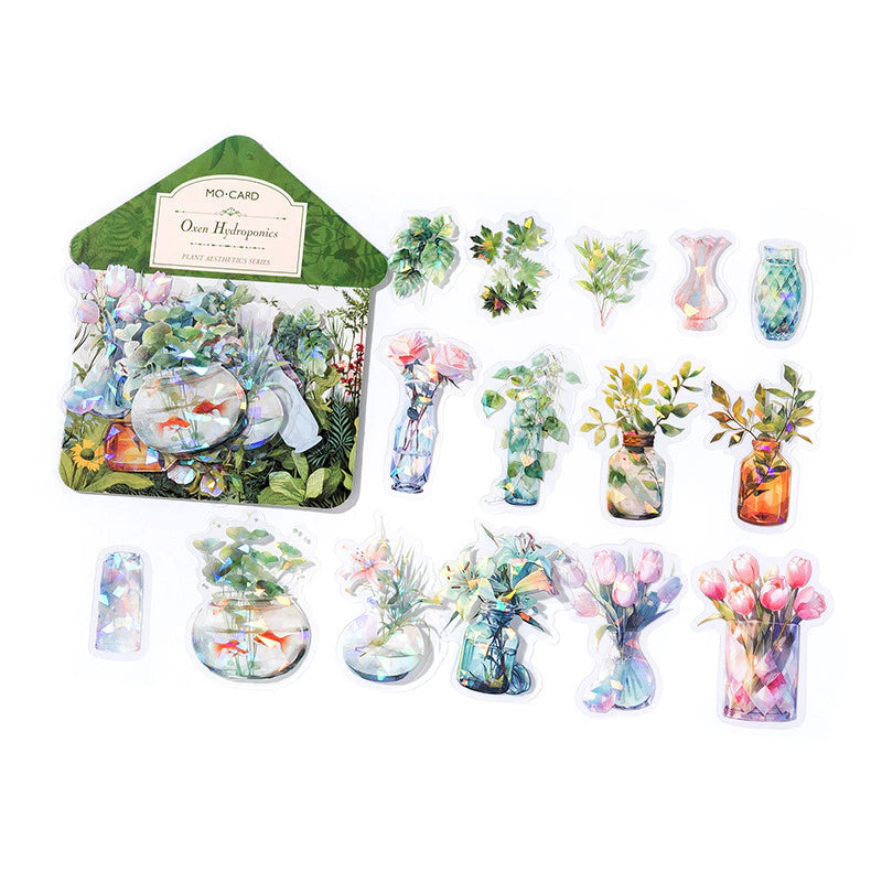 30 pcs/pack Green Plants, Yellow Flowers, Leaf Stickers - Transparent Set of Aesthetic Flower Stickers