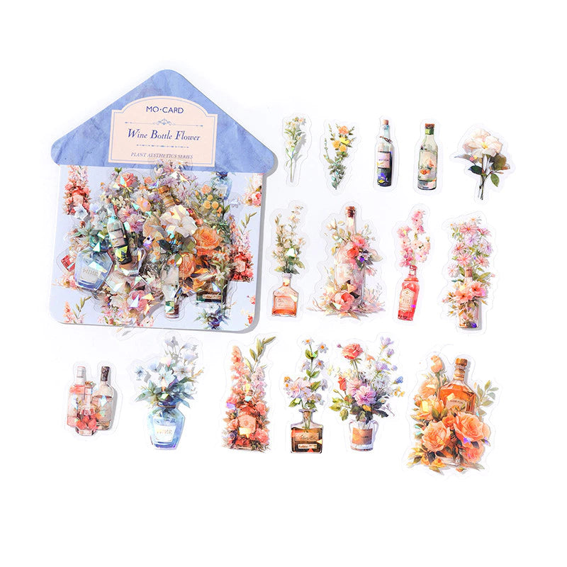 30 pcs/pack Green Plants, Yellow Flowers, Leaf Stickers - Transparent Set of Aesthetic Flower Stickers