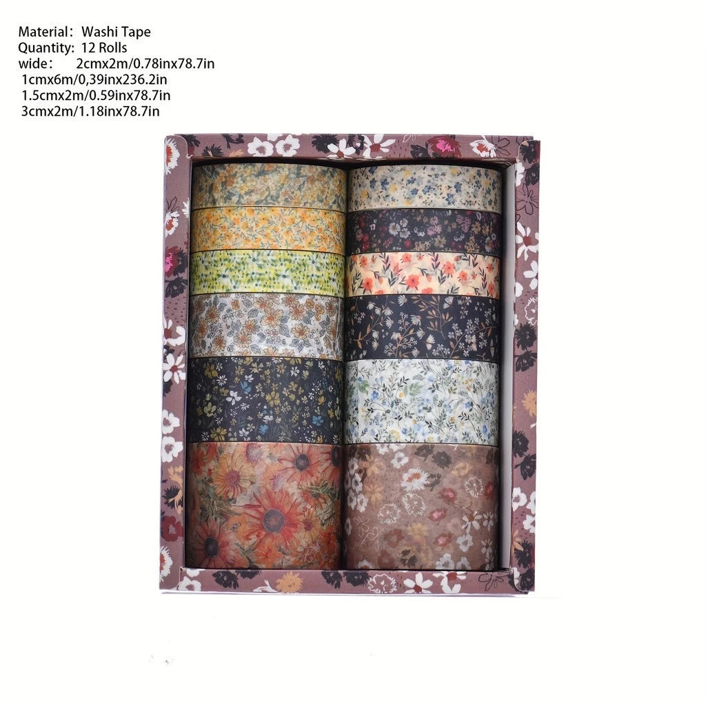 12 Rolls Exotic Flowers DIY Retro Washi Tape Scrapbooking Tape For DIY