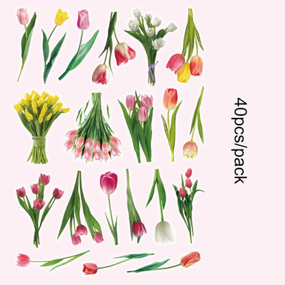 Romantic Flowers And Trees DIY Sticker Set Early Morning PET Stickers - 40pcs