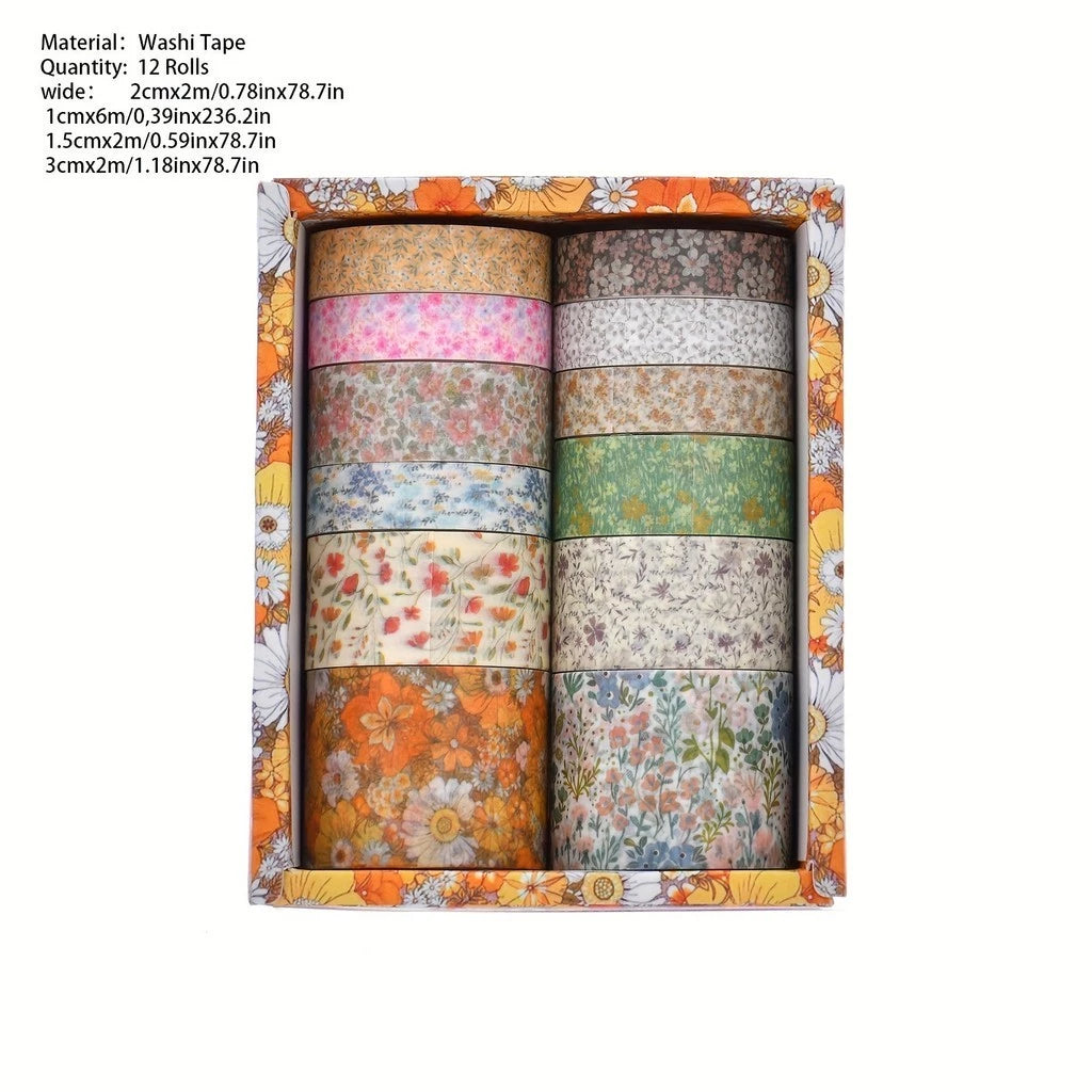 12 Rolls Exotic Flowers DIY Retro Washi Tape Scrapbooking Tape For DIY