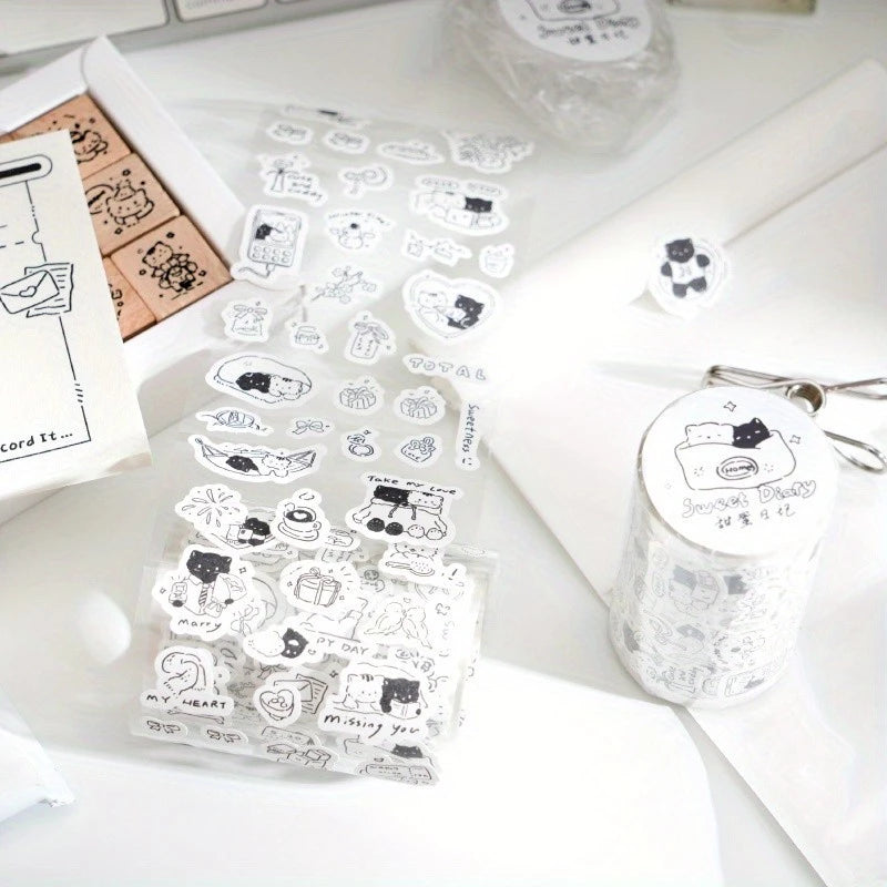 1 Roll Minimalist and Adorable Cat Decorative Tape