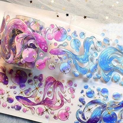 1pc Gold Laser Foil Waterproof PET Glitter Crystal Masking Tape Sticker