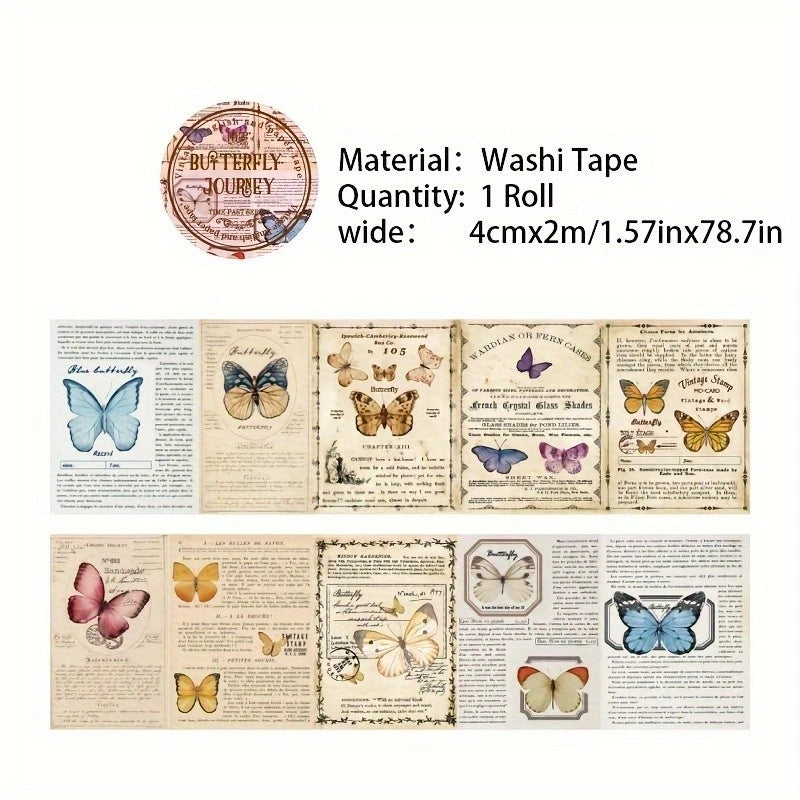 200cm Time Past Series Vintage Plant Flower Butterfly Label Washi Tape