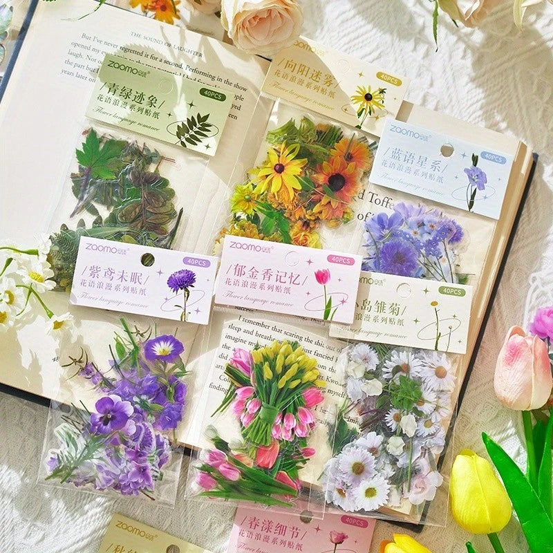 Romantic Flowers And Trees DIY Sticker Set Early Morning PET Stickers - 40pcs