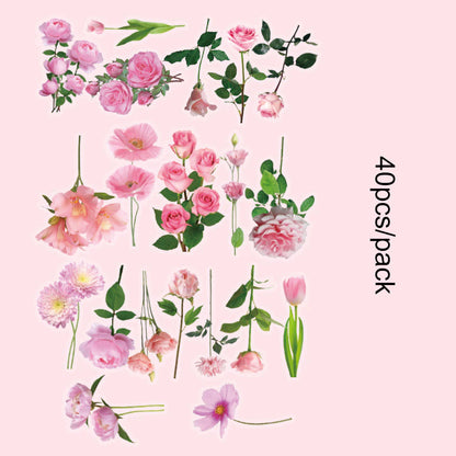 Romantic Flowers And Trees DIY Sticker Set Early Morning PET Stickers - 40pcs