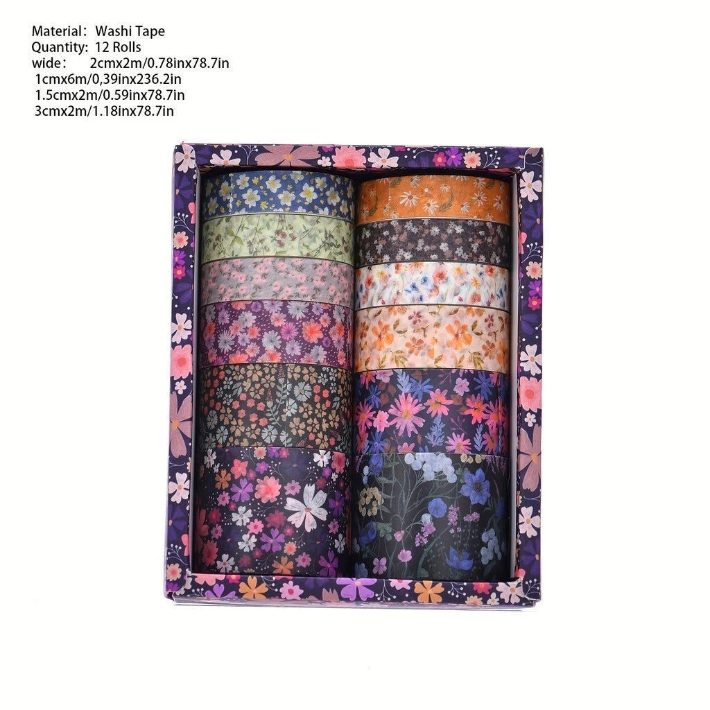 12 Rolls Exotic Flowers DIY Retro Washi Tape Scrapbooking Tape For DIY