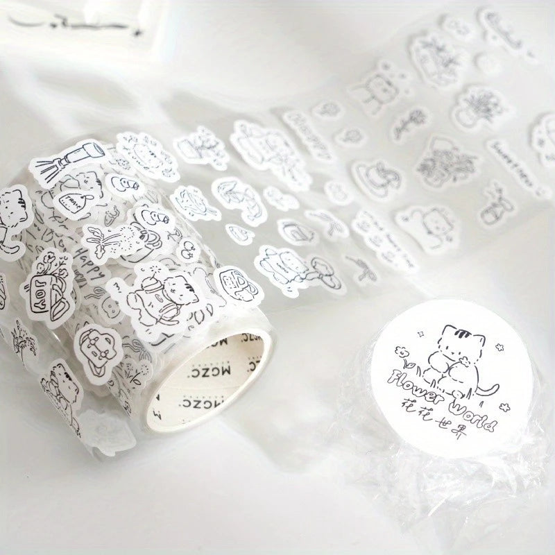 1 Roll Minimalist and Adorable Cat Decorative Tape