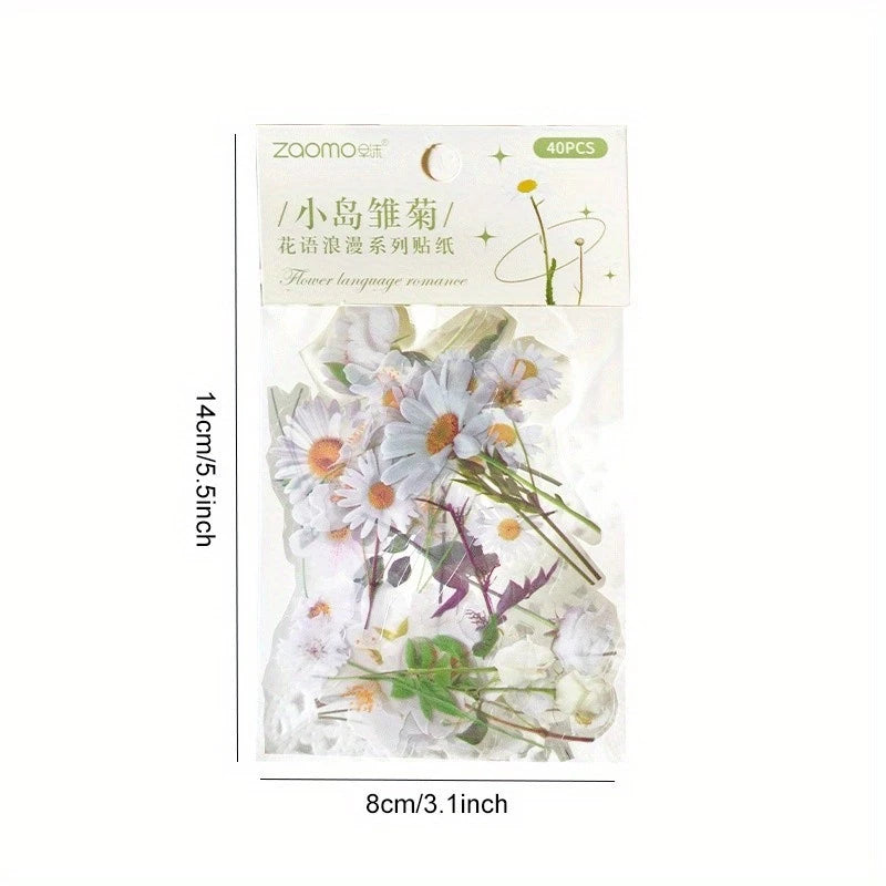 Romantic Flowers And Trees DIY Sticker Set Early Morning PET Stickers - 40pcs