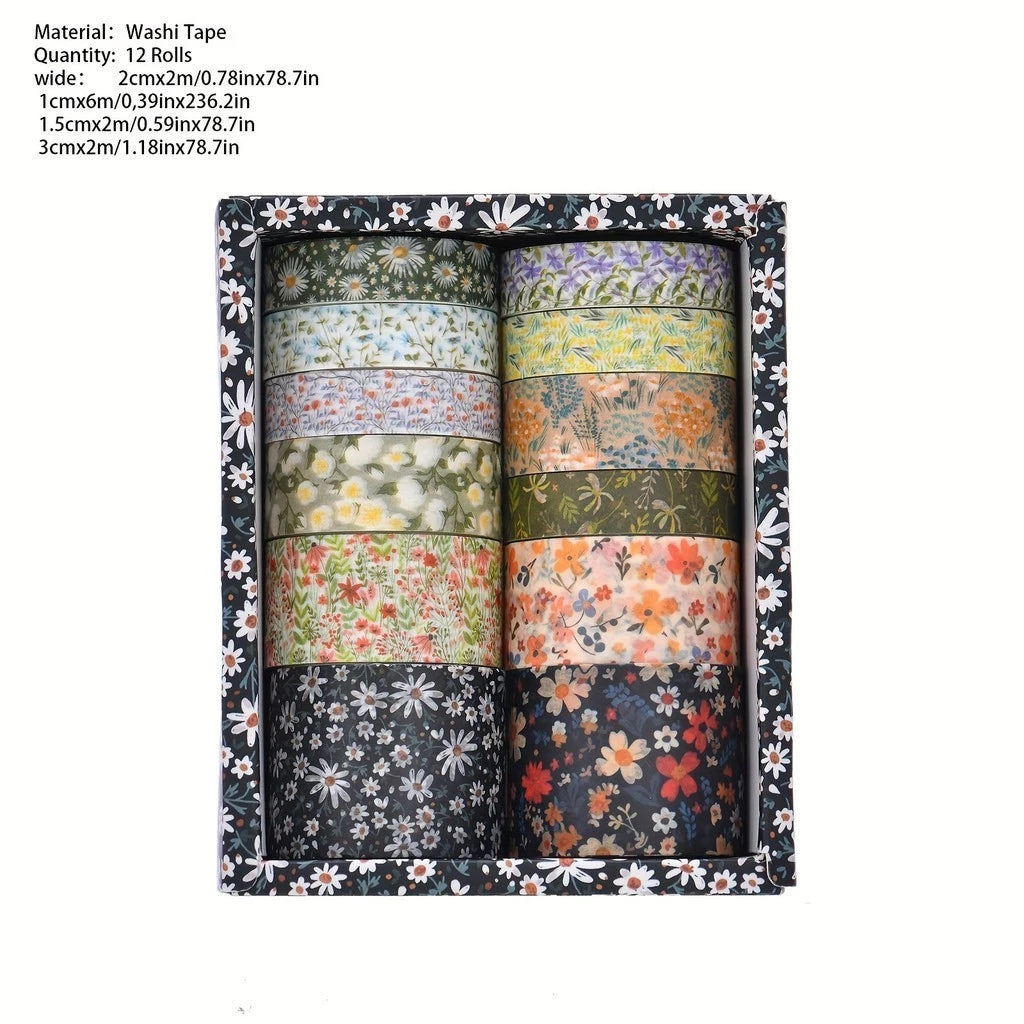 12 Rolls Exotic Flowers DIY Retro Washi Tape Scrapbooking Tape For DIY