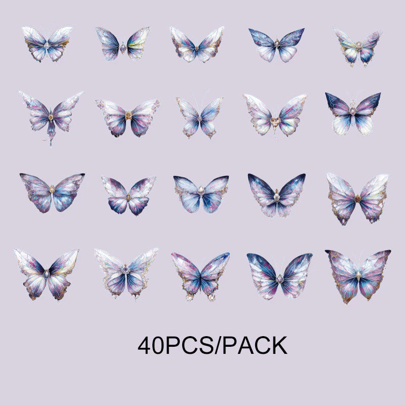 Vintage Butterfly Sticker Set Waterproof PET Rhinestone Crystal Laser Gold Sticker 40pcs/ pack