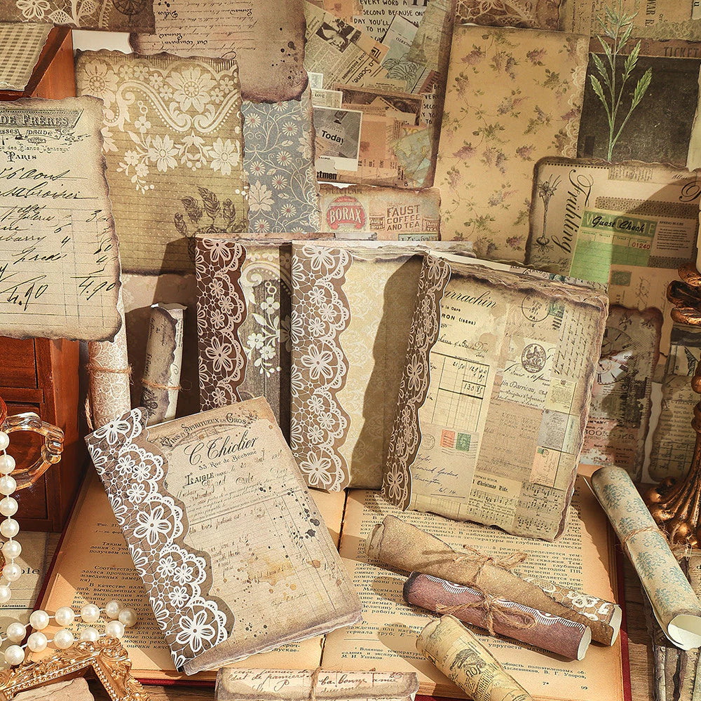 50 Pages Scrapbook Material Decorative Paper, Vintage Pattern Vintage Crafts