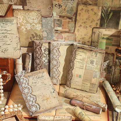 50 Pages Scrapbook Material Decorative Paper, Vintage Pattern Vintage Crafts