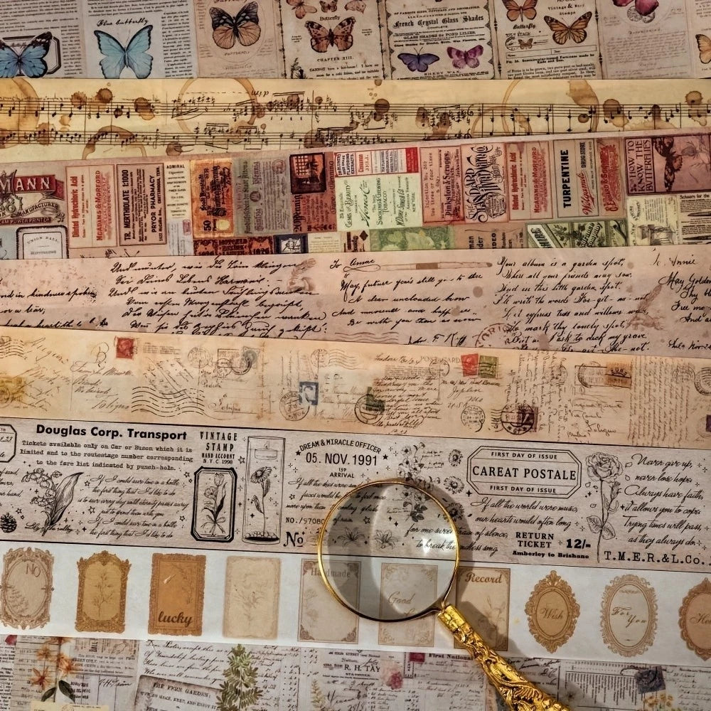 200cm Time Past Series Vintage Plant Flower Butterfly Label Washi Tape