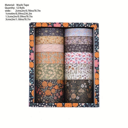 12 Rolls Exotic Flowers DIY Retro Washi Tape Scrapbooking Tape For DIY