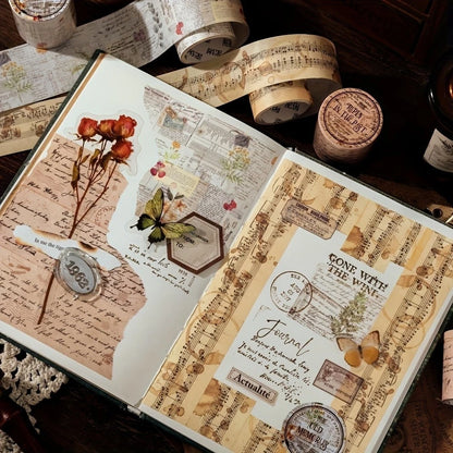 200cm Time Past Series Vintage Plant Flower Butterfly Label Washi Tape