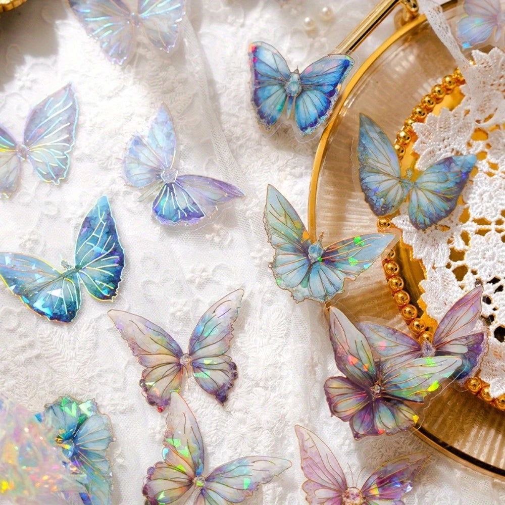 Vintage Butterfly Sticker Set Waterproof PET Rhinestone Crystal Laser Gold Sticker 40pcs/ pack