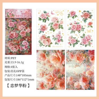 4 Sheets/ Pack Vintage Rose Flower Nature Themed Transparent Stickers - Decorative Decals for Diary