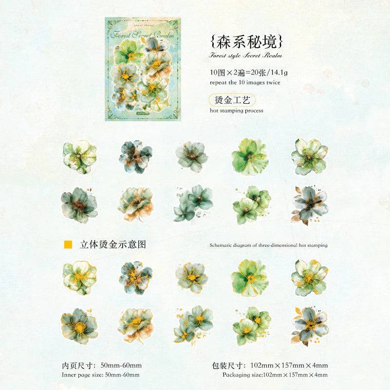 20pcs/ Pack Gold Foil Rose Flower Transparent Stickers