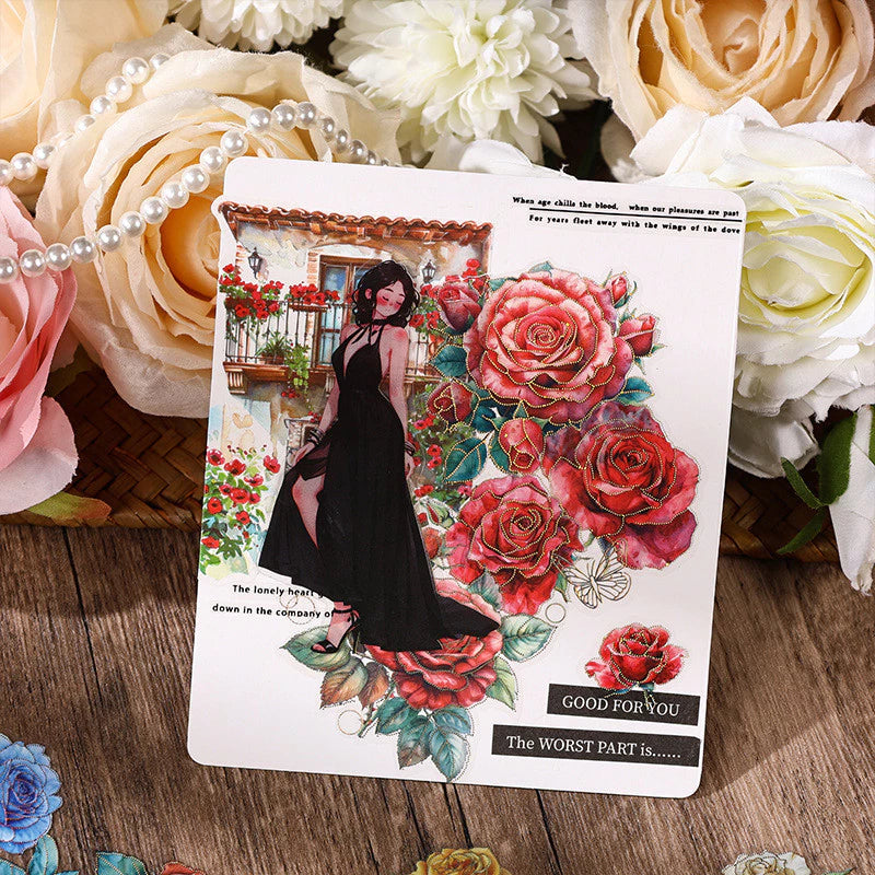 4 Sheets/ Pack Vintage Rose Flower Nature Themed Transparent Stickers - Decorative Decals for Diary