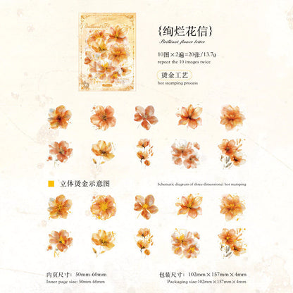 20pcs/ Pack Gold Foil Rose Flower Transparent Stickers