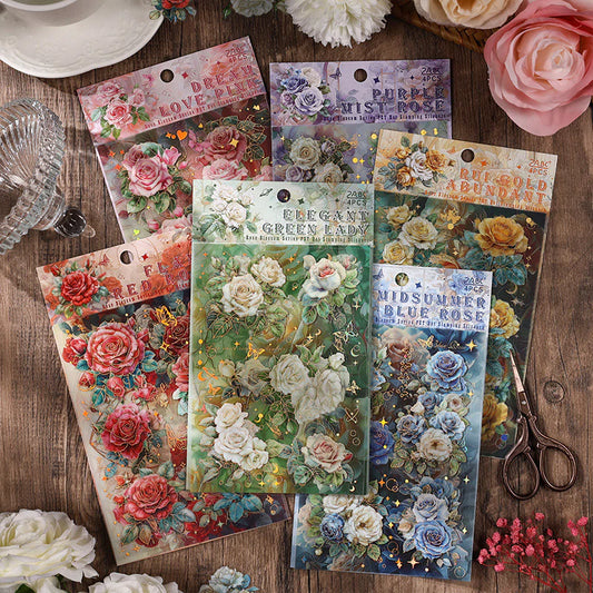 4 Sheets/ Pack Vintage Rose Flower Nature Themed Transparent Stickers - Decorative Decals for Diary