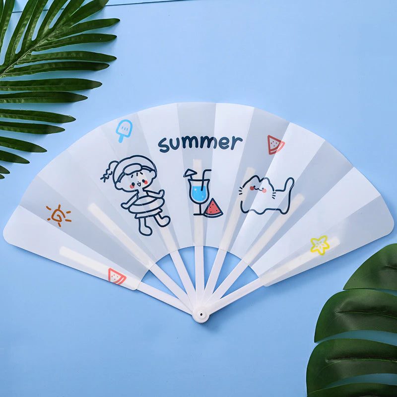 Foldable Plastic Handheld Fan, Large Size Plastic Fan