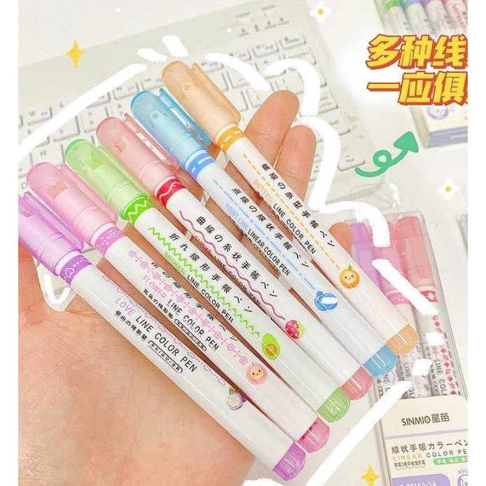 Set of 6 Roller Markers, Line Color Pen - 6 Styles and 6 Colors