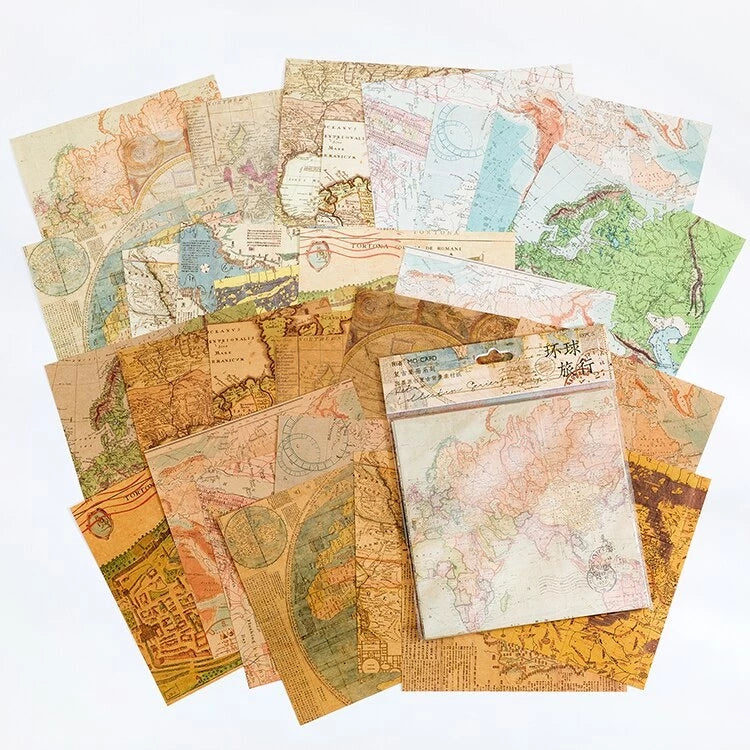 Set of 30 Vintage Background Paper Sheets size 15x15cm