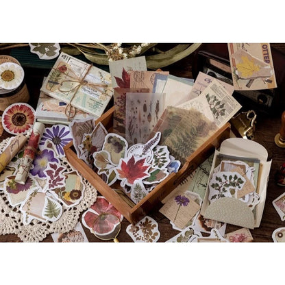 Set of 60 Stickers Mixed with VINTAGE Background Paper