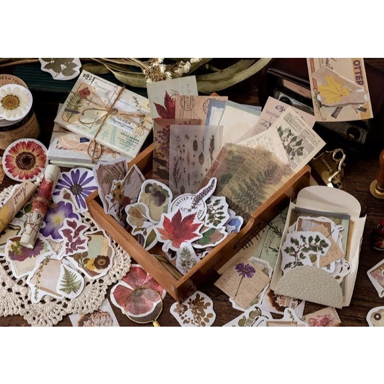 Set of 60 Stickers Mixed with VINTAGE Background Paper