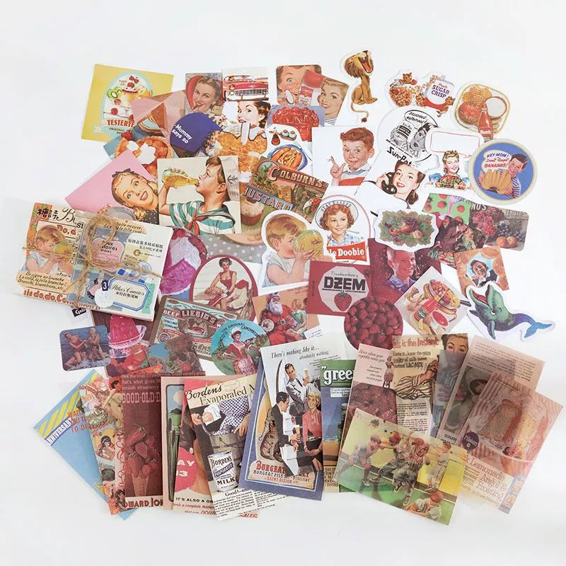 Set of 60 Stickers Mixed with VINTAGE Background Paper