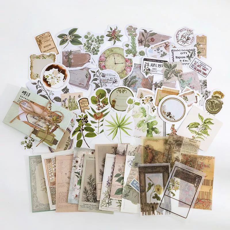 Set of 60 Stickers Mixed with VINTAGE Background Paper