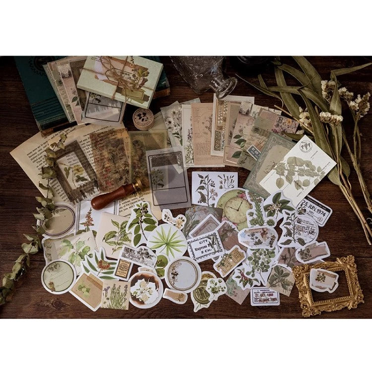 Set of 60 Stickers Mixed with VINTAGE Background Paper